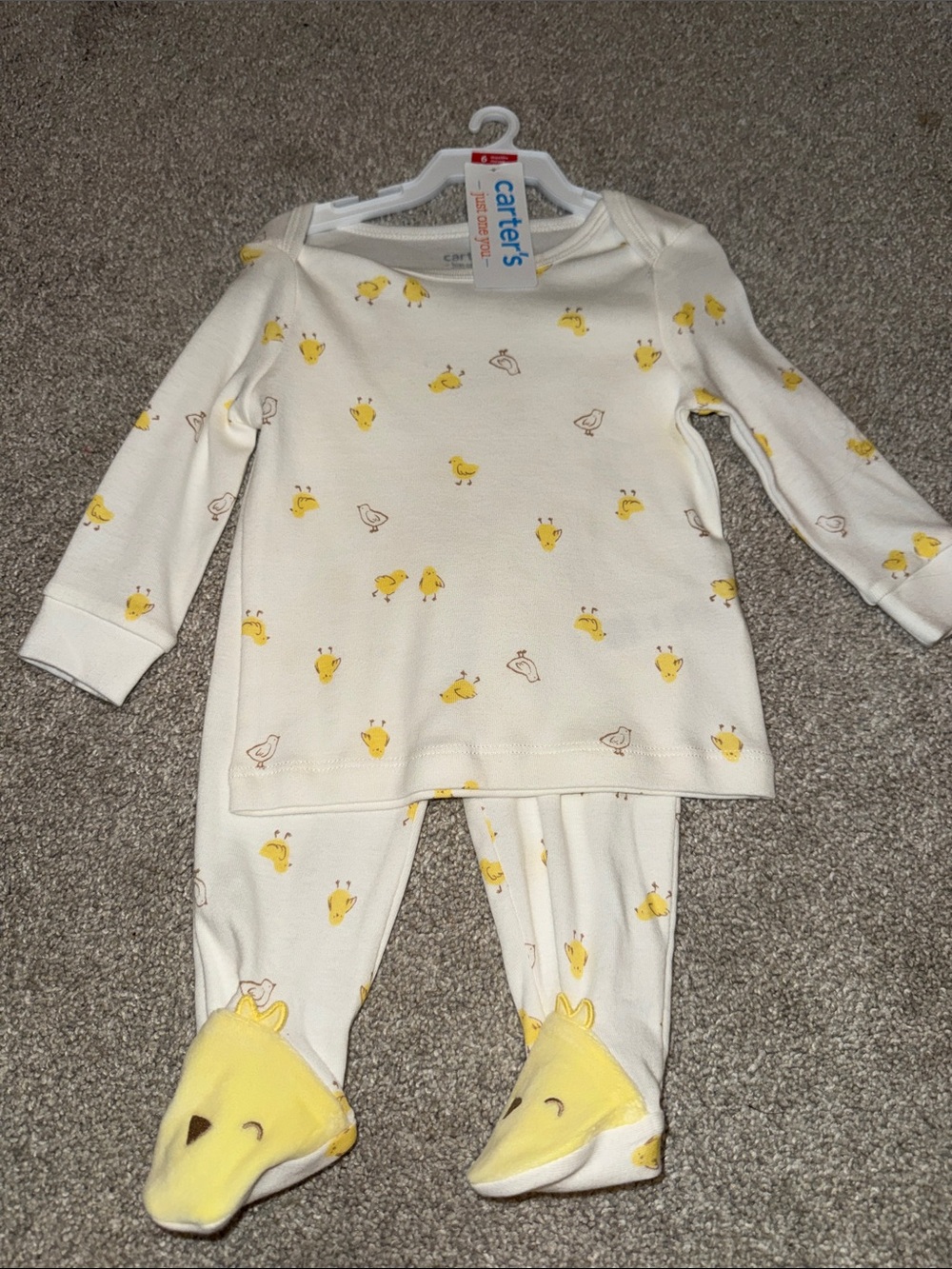 Carter's Cream & Yellow Chick Print Baby Pajama Set nwt 6 months